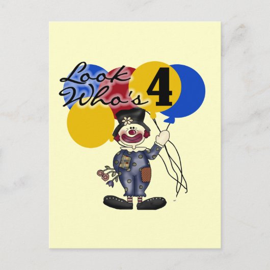 Circus Clown, 4. Geburtstag, Hemden und Geschenke Postkarte (Vorderseite)