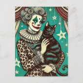 Circus Clown-Frau und eine schwarze Katze Postkarte (Vorderseite)