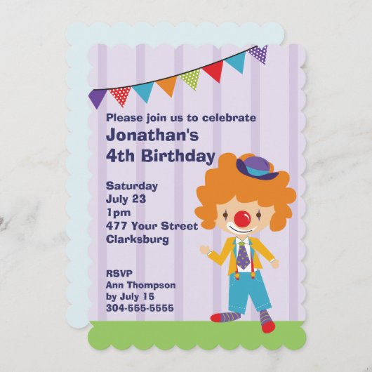 Circus Clown Geburtstagsparty Einladung (Vorne/Hinten)