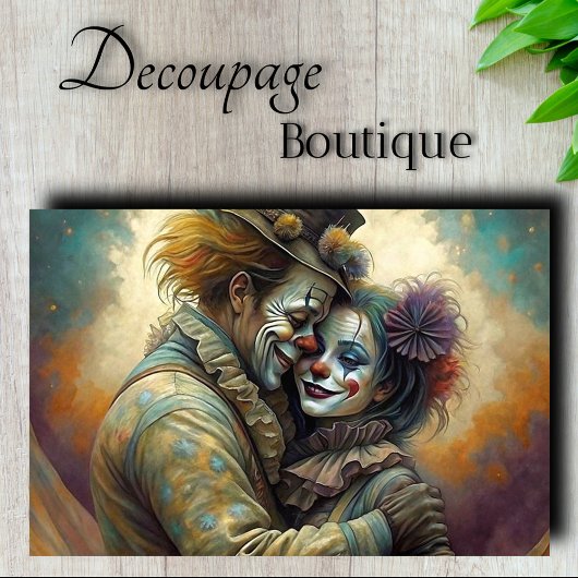 Circus Clown Romance Decoupage Seidenpapier