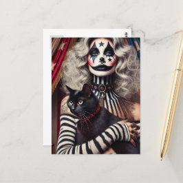 Circus Clown und ein schwarzes Kitty Postkarte