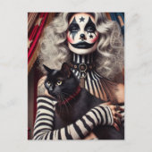 Circus Clown und ein schwarzes Kitty Postkarte (Vorderseite)