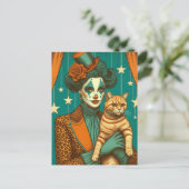 Circus Clown und Ginger Kitty Postkarte (Stehend Vorderseite)