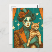 Circus Clown und Ginger Kitty Postkarte (Vorne/Hinten)