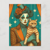 Circus Clown und Ginger Kitty Postkarte (Vorderseite)