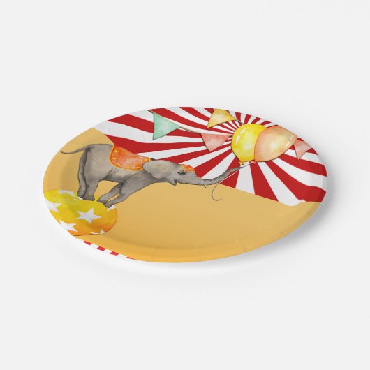 Circus Elephant auf Ball Carnival Baby Dusche Part Pappteller (Schrägansicht)