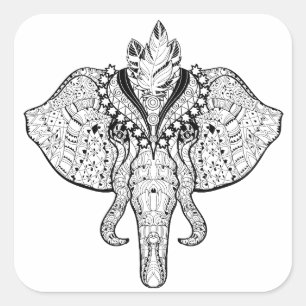 Circus Elephant Doodle Quadratischer Aufkleber