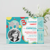 Circus Elephant Geburtstag Einladung Blau (Stehend Vorderseite)