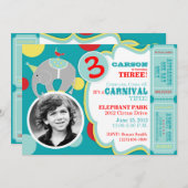 Circus Elephant Geburtstag Einladung Blau (Vorne/Hinten)