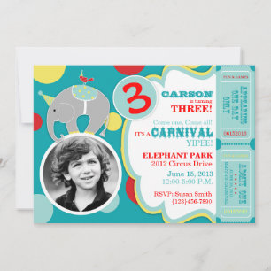 Circus Elephant Geburtstag Einladung Blau
