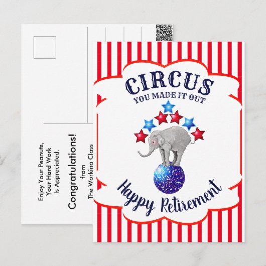 Circus Elephants Funny Retirement Postkarte (Vorne/Hinten)