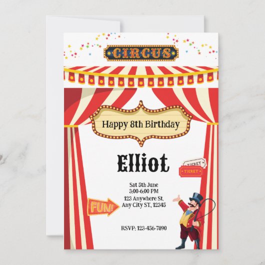 Circus Extravaganza Party Einladung Card (Vorderseite)