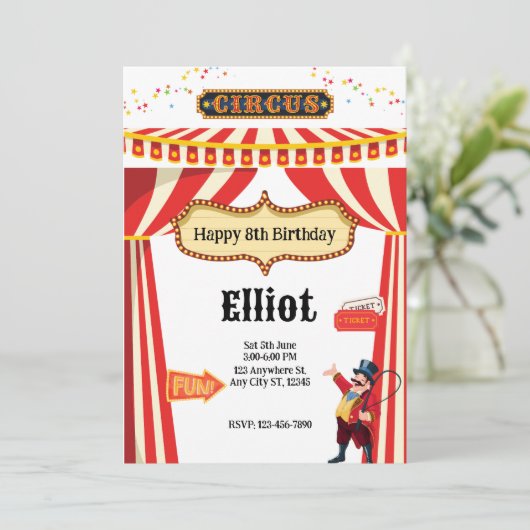 Circus Extravaganza Party Einladung Card (Stehend Vorderseite)