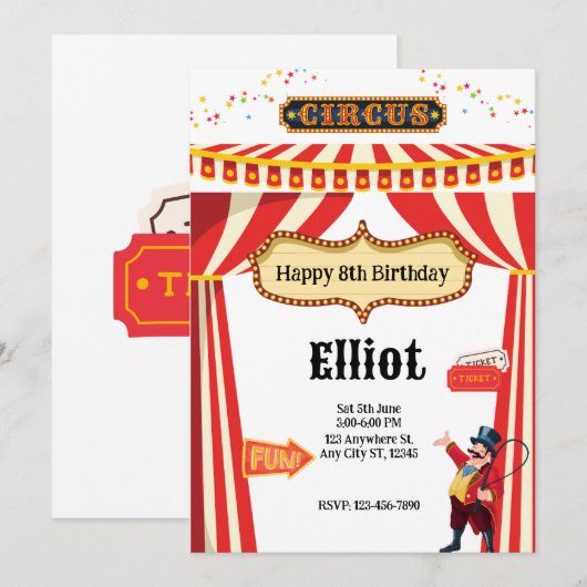 Circus Extravaganza Party Einladung Card (Vorne/Hinten)