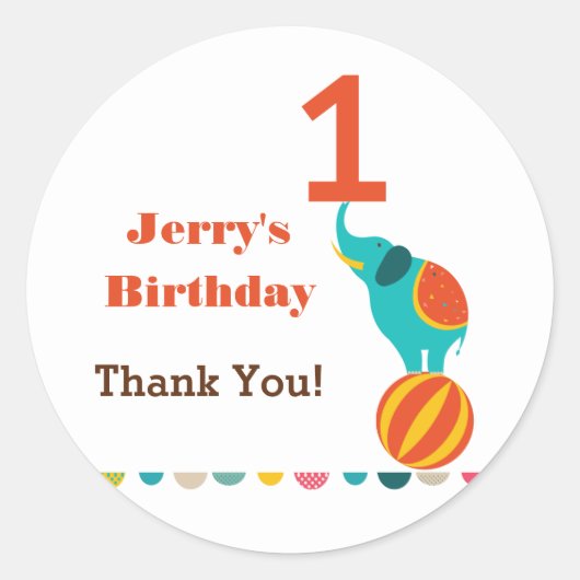 Circus First Birthday Gevor Sticker (Vorderseite)