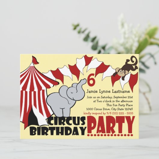 Circus Fun Geburtstagsparty Einladung (Stehend Vorderseite)
