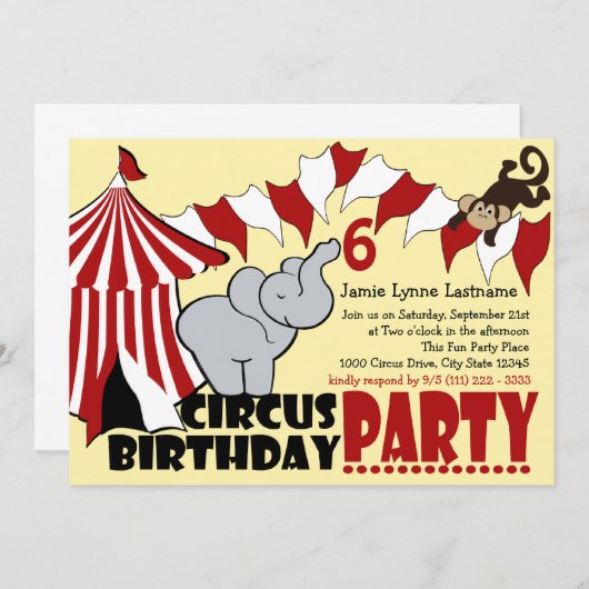 Circus Fun Geburtstagsparty Einladung (Vorne/Hinten)