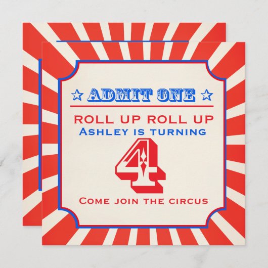 Circus fun Messe 4. Geburtstag Einladung (Vorne/Hinten)