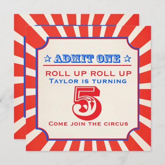 Circus fun Messe 5. Geburtstag Einladung (Vorne/Hinten)