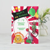 Circus Fun Whimsical Animal Primärfarbe Einladung (Stehend Vorderseite)
