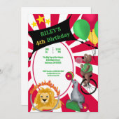 Circus Fun Whimsical Animal Primärfarbe Einladung (Vorne/Hinten)