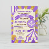 Circus Geburtstag Einladung Karneval Lila Gold (Stehend Vorderseite)