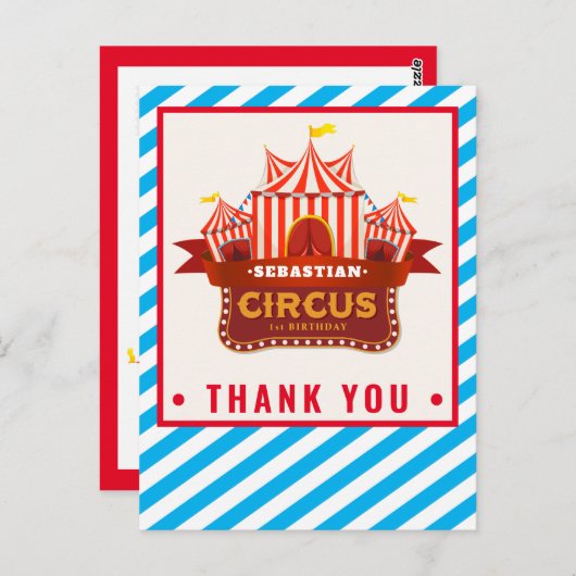 Circus Geburtstagsparty Dankeschön Karte (Vorne/Hinten)