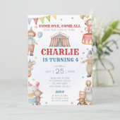 Circus Geburtstagsparty Einladung Karneval Thema (Stehend Vorderseite)