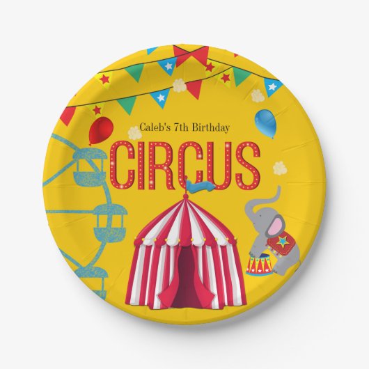 Circus Geburtstagsparty Spaß gelb farbenfroh Pappteller (Vorderseite)