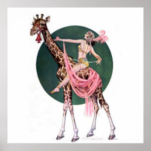 "Circus Giraffe Rider" by FX Leypling Poster