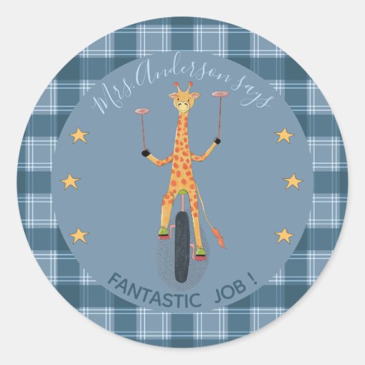Circus Giraffe Student Reward Blue Sticker (Vorderseite)