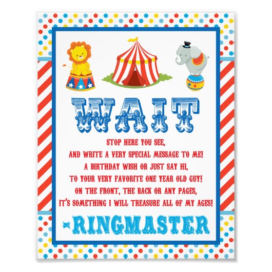 Circus Guest Book Sign - 8 Zoll x 10 Zoll Foto (Vorne)