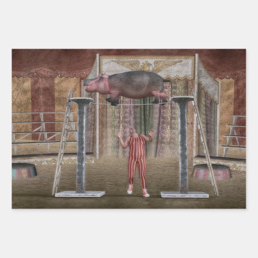 Circus Hippo Balancing Geschenkpapier Set (Vorderseite)