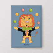Circus Juggling Lion Kid Blue Button with Name (Vorderseite)