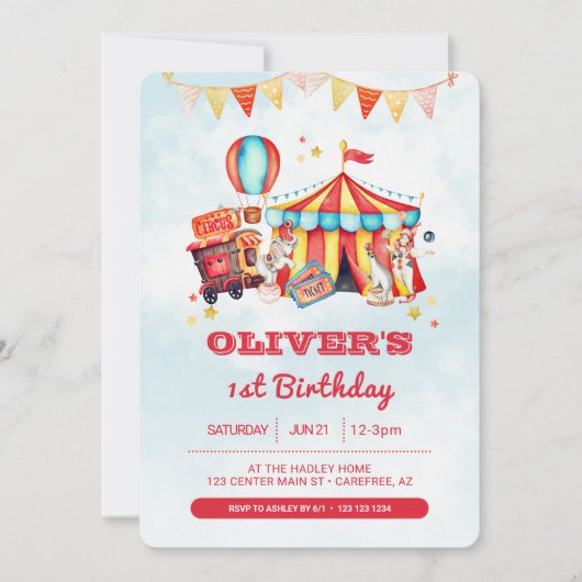 Circus Karneval 1. Geburtstag Foto Einladung (Vorderseite)