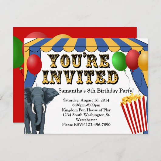 Circus Karneval Cheer Custom Einladungen (Vorne/Hinten)