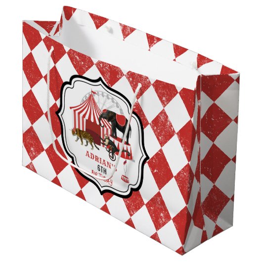 Circus Karneval Festival Thema Grosses Geburtstag Große Geschenktüte (Vorderseite Schrägansicht)