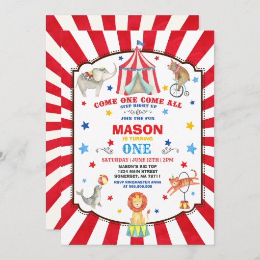 Circus Karneval Geburtstag Einladung Circus Party (Vorne/Hinten)