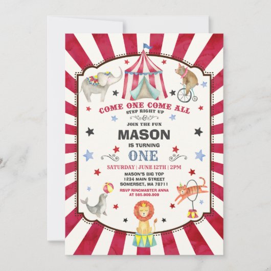Circus Karneval Geburtstag Einladung Circus Party (Vorderseite)