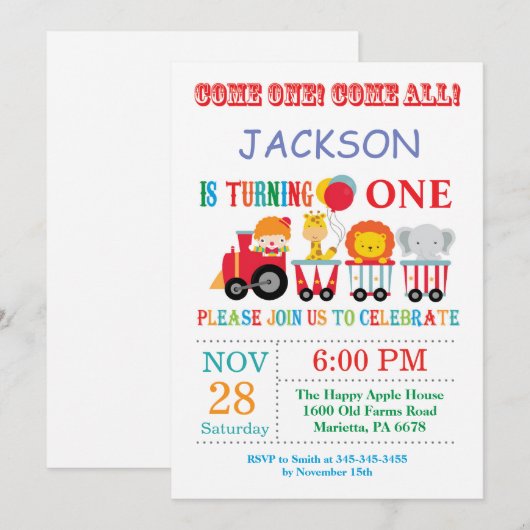 Circus Karneval Geburtstagsparty Einladung (Vorne/Hinten)