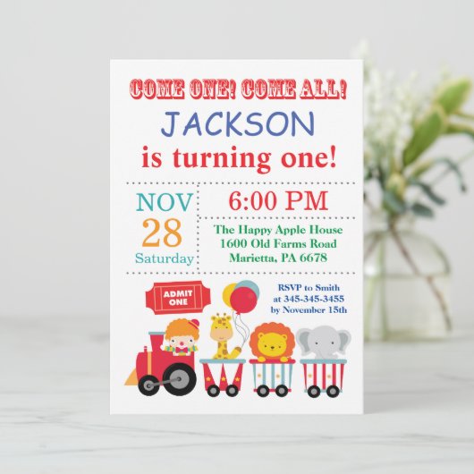 Circus Karneval Geburtstagsparty Einladung (Stehend Vorderseite)