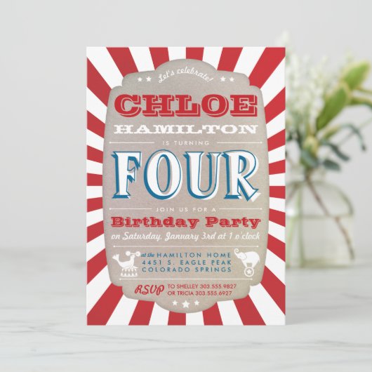 Circus Karneval Geburtstagsparty Einladung (Stehend Vorderseite)