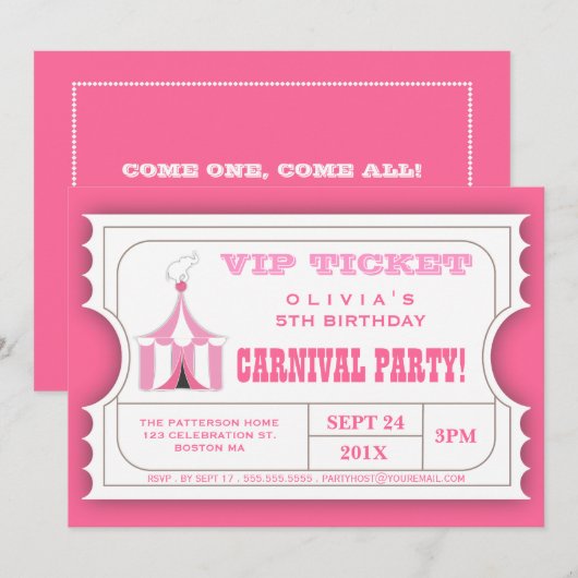 Circus Karneval Geburtstagsparty Einladung (Vorne/Hinten)