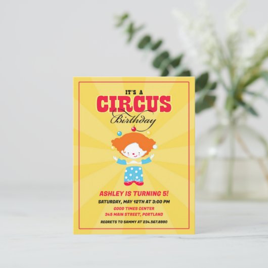 Circus Karneval Geburtstagsparty Einladung (Stehend Vorderseite)