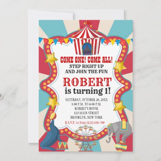 Circus Karneval Geburtstagsparty Einladung (Vorderseite)