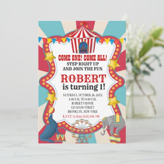 Circus Karneval Geburtstagsparty Einladung (Stehend Vorderseite)