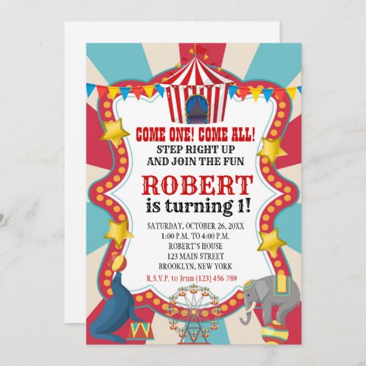 Circus Karneval Geburtstagsparty Einladung (Vorne/Hinten)
