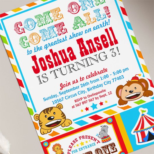 Circus Karneval Geburtstagsparty Einladung