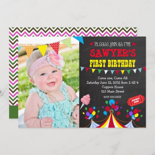 Circus Karneval Geburtstagsparty Einladung (Vorne/Hinten)