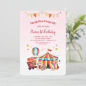 Circus Karneval Girls 1. Geburtstag Einladung (Stehend Vorderseite)